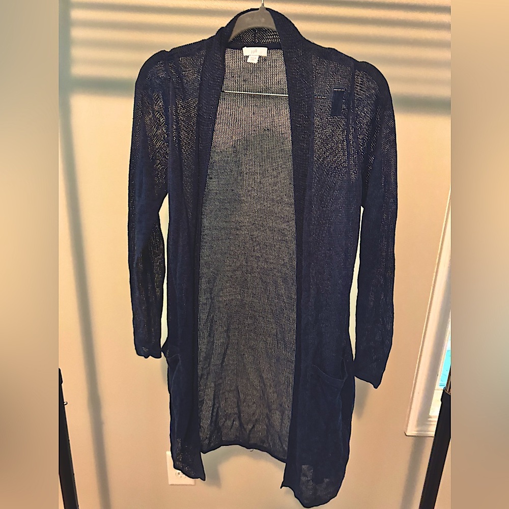 J. Jill Blue Cardigan Sweater Open-Front Long Knit